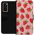 Miniatyrbillede 1 af 3: Huawei P40 Tegnebogsetui Jordbærdrømme - Retro-stil jordbærmønster