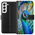 Pikkukuva 1 / 3: Samsung Galaxy S22 5G Lompakkokotelo Pavun Sulat Värikäs Design Lintuaihe Eksoottinen Graafinen Suunnittelu Luonto Ylellinen Koristelu