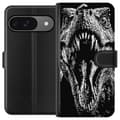 Kompatibel Tegnebogsetui til Google Pixel 9 Pro Brølende dinosaur i sort-hvid - dinosaurmotiv i sort og hvid sort