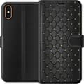 Kompatibel Tegnebogsetui til Apple iPhone XS Sort geometrisk ternet mønster med guldfarvede linjer og dekorative detaljer sort