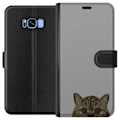 Miniatyrbild 1 av 3: Samsung Galaxy S8 Plånboksfodral Grå Kattblick – stilren kattdesign med grå bakgrund