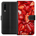Miniatyrbillede 1 af 3: Huawei P30 Tegnebogsetui Jordbærmønster - sødt motiv med sommerstemning