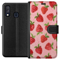 Miniatyrbillede 1 af 3: Samsung Galaxy A40 Tegnebogsetui Jordbærdrømme - Retro-stil jordbærmønster