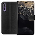 Miniatyrbillede 1 af 3: Huawei P20 Pro Tegnebogsetui Sort guld abstrakt