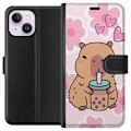 Miniatyrbillede 1 af 3: Apple iPhone 15 Plus Tegnebogsetui Kawaii Capybara Hjerte Anime Stil Sød Design Dyremotiv TikTok Populær Gave Pige