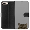 Miniatyrbild 1 av 3: Apple iPhone 8 Plus Plånboksfodral Grå Kattblick – stilren kattdesign med grå bakgrund
