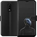 Kompatibel Tegnebogsetui til OnePlus 7 Sort robot med Jorden og lysende natbyer synlige i et blåt ansigtsvisir sort