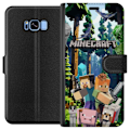 Miniatyrbillede 1 af 3: Samsung Galaxy S8 Tegnebogsetui Minecraft mobiltelefon dækning med skov og pixel karakterer