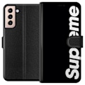 Miniatyrbillede 1 af 3: Samsung Galaxy S21 Tegnebogsetui Supreme Sort Hvid Streetwear Design Klassisk Modeikon Trend Urban Stil Grafiskt Motiv Populær