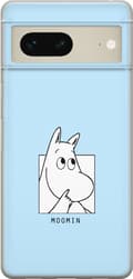 Kompatibel Mobilcover til Google Pixel 7 Mumitrolden i sort-hvid illustration mod lyseblå baggrund blå