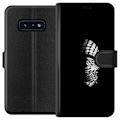 Miniatyrbillede 1 af 3: Samsung Galaxy S10e Tegnebogsetui Keffiyeh-mønster - klassisk sort-hvid palæstinensisk tørklæde med kulturel betydning