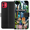 Miniatyrbillede 1 af 3: Apple iPhone 11 Tegnebogsetui Minecraft mobiltelefon dækning med skov og pixel karakterer