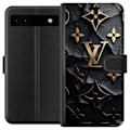 Miniatyrbillede 1 af 3: Google Pixel 6a Tegnebogsetui Louis Vuitton Mørk Tilstand Design Sort Luksus Stil Mode Populær Grafisk Mønster Modeikon Luksusmærke