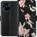 Kompatibelt Plånboksfodral till Xiaomi Redmi 10C Floral Pattern Black