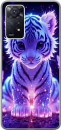 Kompatibelt Mobildeksel til Xiaomi Redmi Note 11 Pro Blå og lilla tigerunge med store øyne blant stjerner og lysende prikker blå