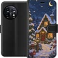 Kompatibel Tegnebogsetui til OnePlus 11 Snöstuga i månsken blå