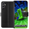 Miniatyrbillede 1 af 3: Samsung Galaxy S23 FE Tegnebogsetui Minecraft Creeper mobilskal i klassisk grön pixelstil
