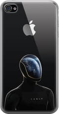 Kompatibel Mobilcover til Apple iPhone 4 Sort robot med Jorden og lysende natbyer synlige i et blåt ansigtsvisir sort