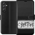 Kompatibel Tegnebogsetui til Samsung Galaxy A15 5G Sorte takkede graffitibogstaver mellem to sorte rastertonede felter sort