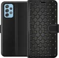 Kompatibel Tegnebogsetui til Samsung Galaxy A72 5G Sort geometrisk ternet mønster med guldfarvede linjer og dekorative detaljer sort