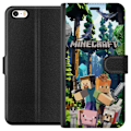 Pikkukuva 1 / 3: Apple iPhone 5 Lompakkokotelo Minecraft-matkapuhelinkotelo metsällä ja pikselityylisillä hahmoilla