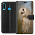 Miniatyrbillede 1 af 3: Huawei P30 lite Tegnebogsetui Ugle Nysgerrig Blik Fuglemotiv Skov Natur Grafisk Design Populært Motiv Dyr Tema Dekoration