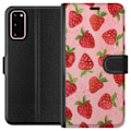 Miniatyrbild 1 av 3: Samsung Galaxy S20 Plånboksfodral Strawberry Dreams – jordgubbsmönster i retrostil