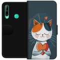 Kompatibel Tegnebogsetui til Huawei P40 lite E Sød illustreret kat, der holder et orange og rødt hjerte mod mørkeblå baggrund blå