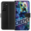 Kompatibelt Lommeboketui til Samsung Galaxy S21+ 5G Minecraft Creeper