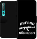 Kompatibel Tegnebogsetui til Xiaomi Mi 10 5G Sort Söderort - hvidt områdeslogan og hvid våbensilhuet på sort baggrund sort