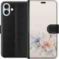 Kompatibel Tegnebogsetui til Apple iPhone 16 Plus Lyserøde akvarelblomster – Store lyserøde og cremefarvede blomster med blågrønne blade og små farve beige