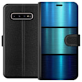 Miniatyrbillede 1 af 3: Samsung Galaxy S10+ Tegnebogsetui Blå Metallic Striber