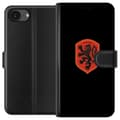 Miniatyrbillede 1 af 2: Kompatibel Tegnebogsetui til Apple iPhone 17e Orange skjold med sort heraldisk løve mod sort baggrund sort