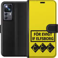 Kompatibel Tegnebogsetui til Xiaomi 12T Pro Gul evighedstekst - Sort supportertekst i rektangulær ramme over tre sorte symboler på gul baggrund gul