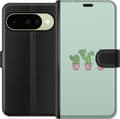 Kompatibel Tegnebogsetui til Google Pixel 10 Tre illustrerede grønne kaktusser i lyserøde potter mod mintgrøn baggrund grøn