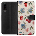 Miniatyrbillede 1 af 3: Huawei P30 Tegnebogsetui Bær & Blomster - mønster med blå blomster og skovbær