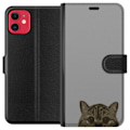 Miniatyrbild 1 av 3: Apple iPhone 11 Plånboksfodral Grå Kattblick – stilren kattdesign med grå bakgrund