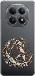 Kompatibelt Mobildeksel til Xiaomi Redmi Note 15 5G Sølvfarget robot på en steinete månesigd blant oransje stjerner og baner sølv