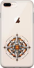 Kompatibelt Mobildeksel til Apple iPhone 8 Plus Sølvfarget kompassrose med oransje lyssenter og tynne sirkler sølv