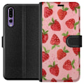 Miniatyrbillede 1 af 3: Huawei P20 Pro Tegnebogsetui Jordbærdrømme - Retro-stil jordbærmønster