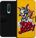Kompatibel Tegnebogsetui til OnePlus 8 Tom og Jerry med rød og sort titel på gul baggrund gul