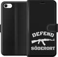 Miniatyrbillede 1 af 3: Kompatibel Tegnebogsetui til Apple iPhone 6 Sort Söderort - hvidt områdeslogan og hvid våbensilhuet på sort baggrund sort