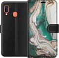 Kompatibelt Plånboksfodral till Samsung Galaxy A20e Grön / Guld marmor