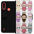 Miniatyrbillede 1 af 3: Motorola Moto E7 Power Tegnebogsetui Labubu Pink Monster - Popkunst med Kawaii-touch