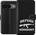 Miniatyrbillede 1 af 3: Kompatibel Tegnebogsetui til Google Pixel 9 Sort Söderort - hvidt områdeslogan og hvid våbensilhuet på sort baggrund sort