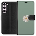 Pikkukuva 1 / 3: Samsung Galaxy S23+ Lompakkokotelo Vihreä Minimalikukka - tyylikäs kukka vihreällä taustalla