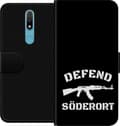 Miniatyrbillede 1 af 3: Kompatibel Tegnebogsetui til Nokia 2.4 Sort Söderort - hvidt områdeslogan og hvid våbensilhuet på sort baggrund sort