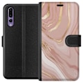 Miniatyrbillede 1 af 3: Huawei P20 Pro Tegnebogsetui Marmor Lyserød
