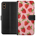 Miniatyrbild 1 av 3: Apple iPhone X Plånboksfodral Strawberry Dreams – jordgubbsmönster i retrostil