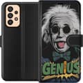 Kompatibel Tegnebogsetui til Samsung Galaxy A33 5G Tegnet Albert Einstein med solbriller, udstrakt tunge og grøn Genius-tekst sort